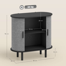 HOMCOM Tambour Sideboard with Fluted Sliding Doors, Modern Kitchen Cupboard with Storage Shelves and Wooden Legs, Grey - thumbnail 3
