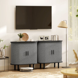 HOMCOM Tambour Sideboard with Fluted Sliding Doors, Modern Kitchen Cupboard with Storage Shelves and Wooden Legs, Grey - thumbnail 8