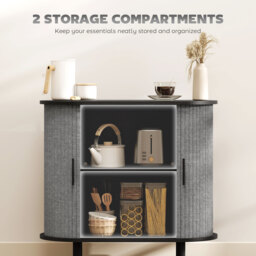 HOMCOM Tambour Sideboard with Fluted Sliding Doors, Modern Kitchen Cupboard with Storage Shelves and Wooden Legs, Grey - thumbnail 6