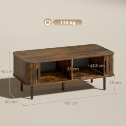 HOMCOM Coffee Table with Storage, Living Room Table with Slatted Tambour Sliding Doors and Foot Pads, Rectangular Coffee Table with Elevated Base for Living Room, Rustic Brown - thumbnail 3