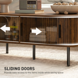 HOMCOM Coffee Table with Storage, Living Room Table with Slatted Tambour Sliding Doors and Foot Pads, Rectangular Coffee Table with Elevated Base for Living Room, Rustic Brown - thumbnail 5