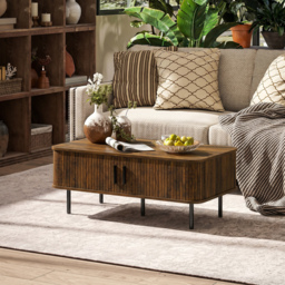 HOMCOM Coffee Table with Storage, Living Room Table with Slatted Tambour Sliding Doors and Foot Pads, Rectangular Coffee Table with Elevated Base for Living Room, Rustic Brown - thumbnail 9
