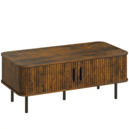 HOMCOM Coffee Table with Storage, Living Room Table with Slatted Tambour Sliding Doors and Foot Pads, Rectangular Coffee Table with Elevated Base for Living Room, Rustic Brown