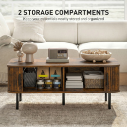 HOMCOM Coffee Table with Storage, Living Room Table with Slatted Tambour Sliding Doors and Foot Pads, Rectangular Coffee Table with Elevated Base for Living Room, Rustic Brown - thumbnail 6