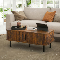HOMCOM Coffee Table with Storage, Living Room Table with Slatted Tambour Sliding Doors and Foot Pads, Rectangular Coffee Table with Elevated Base for Living Room, Rustic Brown - thumbnail 8