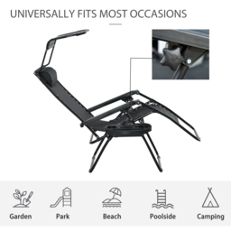 Outsunny Zero Gravity Garden Deck Folding Chair Patio Sun Lounger Reclining Seat with Cup Holder & Canopy Shade - Black - Aosom UK - thumbnail 7