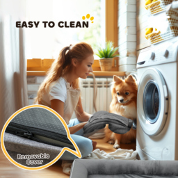 PawHut Dog Sofa Bed, Washable Pet Bed with Removable Cover and Non-Slip Bottom for Small, Medium and Large Dogs, Grey - thumbnail 7