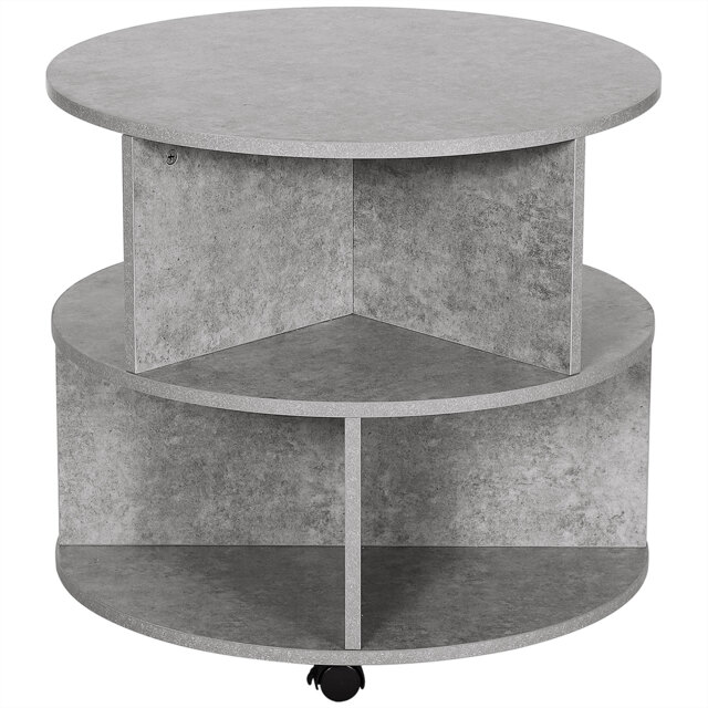 HOMCOM 2 Tier Round Side End Table Coffee Desk with Divided Shelves Tea Table Storage Unit Living Room Organiser with Wheels - Cement colour - image 1
