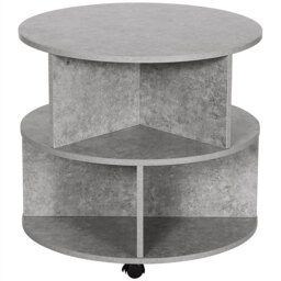 HOMCOM 2 Tier Round Side End Table Coffee Desk with Divided Shelves Tea Table Storage Unit Living Room Organiser with Wheels - Cement colour - thumbnail 1