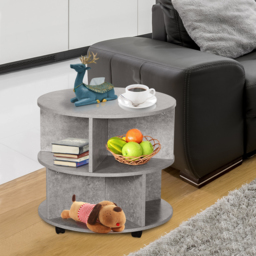 HOMCOM 2 Tier Round Side End Table Coffee Desk with Divided Shelves Tea Table Storage Unit Living Room Organiser with Wheels - Cement colour - thumbnail 8