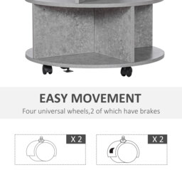 HOMCOM 2 Tier Round Side End Table Coffee Desk with Divided Shelves Tea Table Storage Unit Living Room Organiser with Wheels - Cement colour - thumbnail 6