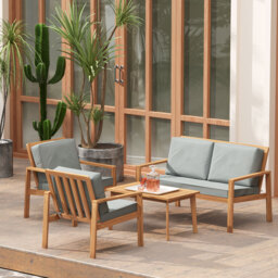 Outsunny 4-Piece Wooden Garden Table and Chairs with 100% Acacia Wood Garden Furniture Set with Slatted Tabletop - Teak - Aosom UK - thumbnail 9