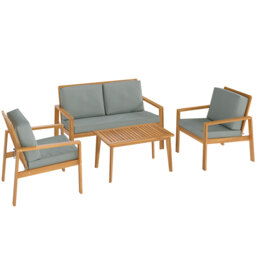 Outsunny 4-Piece Wooden Garden Table and Chairs with 100% Acacia Wood Garden Furniture Set with Slatted Tabletop - Teak - Aosom UK - thumbnail 1