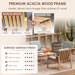 Outsunny 4-Piece Wooden Garden Table and Chairs with 100% Acacia Wood Garden Furniture Set with Slatted Tabletop - Teak - Aosom UK - thumbnail 5