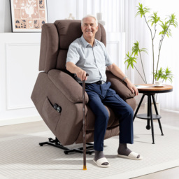 HOMCOM Eight-Point Massage Electric Lift Recliner Chair for Elderly, Power Rise & Recline Armchair with Remote, Dark Brown - Aosom UK - thumbnail 3