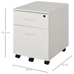 Vinsetto 2-Drawer Locking Office Filing Cabinet w/ 5 Wheels Rolling Storage Hanging Legal Letter Files Cupboard Home Organisation White - Aosom UK - thumbnail 3