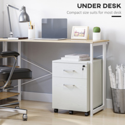 Vinsetto 2-Drawer Locking Office Filing Cabinet w/ 5 Wheels Rolling Storage Hanging Legal Letter Files Cupboard Home Organisation White - Aosom UK - thumbnail 5