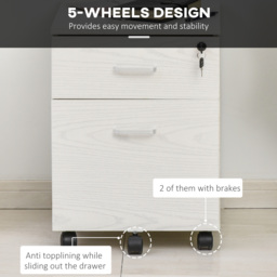 Vinsetto 2-Drawer Locking Office Filing Cabinet w/ 5 Wheels Rolling Storage Hanging Legal Letter Files Cupboard Home Organisation White - Aosom UK - thumbnail 7