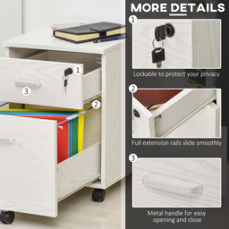 Vinsetto 2-Drawer Locking Office Filing Cabinet w/ 5 Wheels Rolling Storage Hanging Legal Letter Files Cupboard Home Organisation White - Aosom UK - thumbnail 6