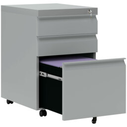 Vinsetto 3 Drawer Filling Cabinet, Mobile Metal File Cabinet with Anti-tilt Design for Letter, A4, Legal Size, Grey - Aosom UK