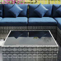 Outsunny 8 Pieces PE Rattan Corner Sofa Set, Outdoor Garden Furniture Set, Patio Wicker Sofa Seater with Cushion, Dark Blue - Aosom UK - thumbnail 9