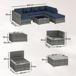 Outsunny 8 Pieces PE Rattan Corner Sofa Set, Outdoor Garden Furniture Set, Patio Wicker Sofa Seater with Cushion, Dark Blue - Aosom UK - thumbnail 3