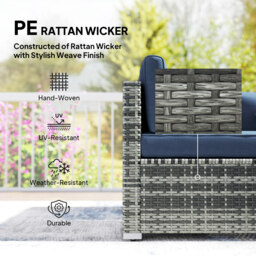 Outsunny 8 Pieces PE Rattan Corner Sofa Set, Outdoor Garden Furniture Set, Patio Wicker Sofa Seater with Cushion, Dark Blue - Aosom UK - thumbnail 4