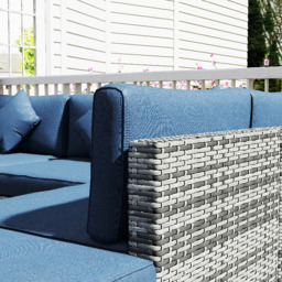 Outsunny 8 Pieces PE Rattan Corner Sofa Set, Outdoor Garden Furniture Set, Patio Wicker Sofa Seater with Cushion, Dark Blue - Aosom UK - thumbnail 8