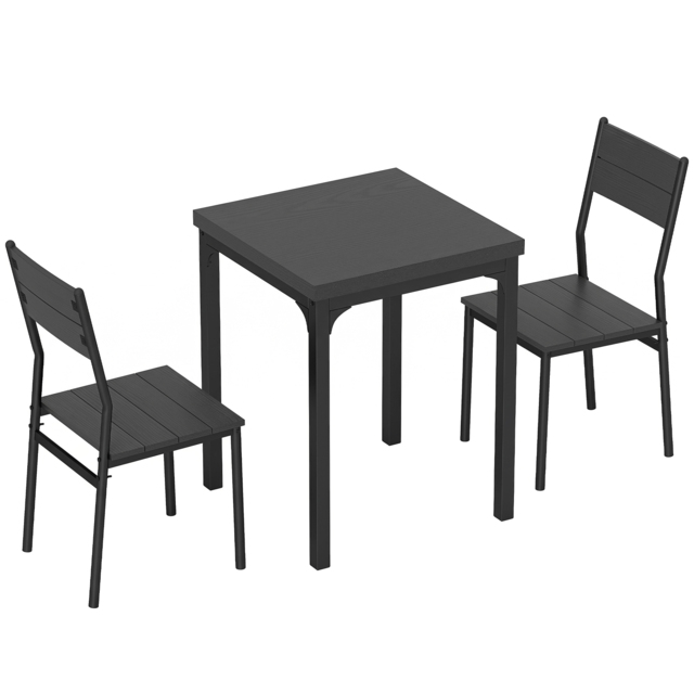 HOMCOM 3 Piece Space-Saving Kitchen Table and Chairs, Dining Table Set for 2 with Metal Legs, Black Wood Effect - image 1