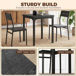 HOMCOM 3 Piece Space-Saving Kitchen Table and Chairs, Dining Table Set for 2 with Metal Legs, Black Wood Effect - thumbnail 5
