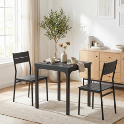 HOMCOM 3 Piece Space-Saving Kitchen Table and Chairs, Dining Table Set for 2 with Metal Legs, Black Wood Effect - thumbnail 2