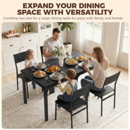 HOMCOM 3 Piece Space-Saving Kitchen Table and Chairs, Dining Table Set for 2 with Metal Legs, Black Wood Effect - thumbnail 7