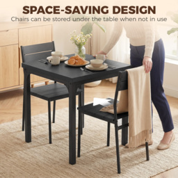 HOMCOM 3 Piece Space-Saving Kitchen Table and Chairs, Dining Table Set for 2 with Metal Legs, Black Wood Effect - thumbnail 4