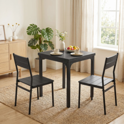 HOMCOM 3 Piece Space-Saving Kitchen Table and Chairs, Dining Table Set for 2 with Metal Legs, Black Wood Effect - thumbnail 8