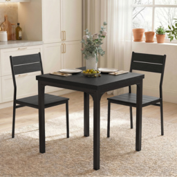 HOMCOM 3 Piece Space-Saving Kitchen Table and Chairs, Dining Table Set for 2 with Metal Legs, Black Wood Effect - thumbnail 9