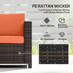 Outsunny 3 Seater Rattan Sofa All-Weather Wicker Weave Metal Frame Chair with Fire Resistant Cushio-Orange - thumbnail 4