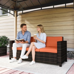 Outsunny 3 Seater Rattan Sofa All-Weather Wicker Weave Metal Frame Chair with Fire Resistant Cushio-Orange - thumbnail 7