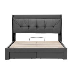 5ft King Ottoman Bed Frame with Two Drawers and Side Pockets, Velvet Upholstered Headboard for Living Room, 213L x 155W x 111H cm, Grey - Aosom UK - thumbnail 2