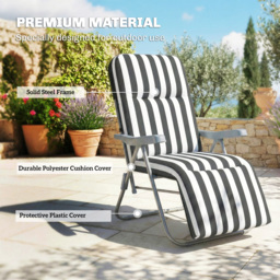 Outsunny Set of 2 Foldable Patio Sun Lounger with Adjustable Backrest and Cushion, Grey and White - thumbnail 7