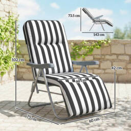 Outsunny Set of 2 Foldable Patio Sun Lounger with Adjustable Backrest and Cushion, Grey and White - thumbnail 3
