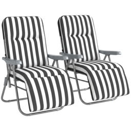 Outsunny Set of 2 Foldable Patio Sun Lounger with Adjustable Backrest and Cushion, Grey and White - thumbnail 1