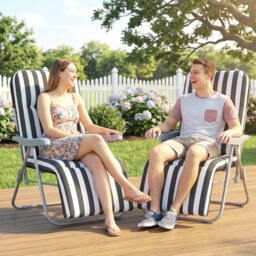 Outsunny Set of 2 Foldable Patio Sun Lounger with Adjustable Backrest and Cushion, Grey and White - thumbnail 8