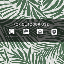 Outsunny Reversible Outdoor RV Rug, 1.5 x 2.4m Patio Floor Mat for Garden, Deck, Beach, Camping, Green Leaves, Green and White - thumbnail 6