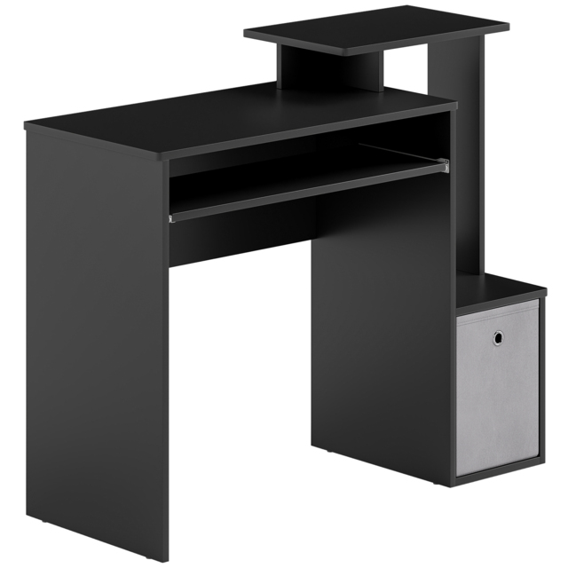 HOMCOM Computer Table with Keyboard Tray, Drawer, Shelf, Wooden Computer Desk, Home Office Workstation, Study Gaming Desk, Black - Aosom UK - image 1