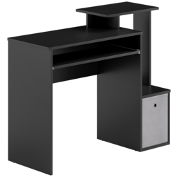 HOMCOM Computer Table with Keyboard Tray, Drawer, Shelf, Wooden Computer Desk, Home Office Workstation, Study Gaming Desk, Black - Aosom UK - thumbnail 1
