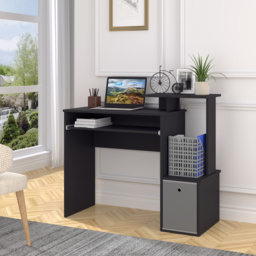 HOMCOM Computer Table with Keyboard Tray, Drawer, Shelf, Wooden Computer Desk, Home Office Workstation, Study Gaming Desk, Black - Aosom UK - thumbnail 2