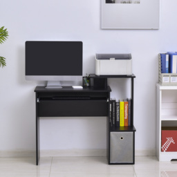 HOMCOM Computer Table with Keyboard Tray, Drawer, Shelf, Wooden Computer Desk, Home Office Workstation, Study Gaming Desk, Black - Aosom UK - thumbnail 7