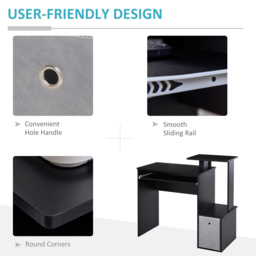 HOMCOM Computer Table with Keyboard Tray, Drawer, Shelf, Wooden Computer Desk, Home Office Workstation, Study Gaming Desk, Black - Aosom UK - thumbnail 6