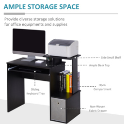 HOMCOM Computer Table with Keyboard Tray, Drawer, Shelf, Wooden Computer Desk, Home Office Workstation, Study Gaming Desk, Black - Aosom UK - thumbnail 4