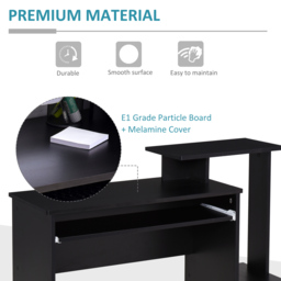 HOMCOM Computer Table with Keyboard Tray, Drawer, Shelf, Wooden Computer Desk, Home Office Workstation, Study Gaming Desk, Black - Aosom UK - thumbnail 5
